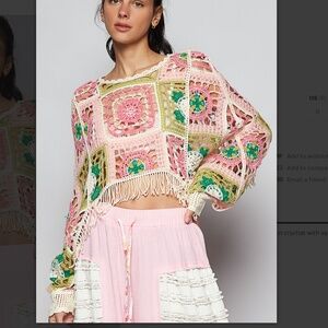 POL “ Maureen “ POL Crochet Top in Various Weave Knit Patterns with Fringe SR37